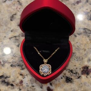 Gold-tone Solitaire Pendant Necklace with Clear Stone - Women Jewelry